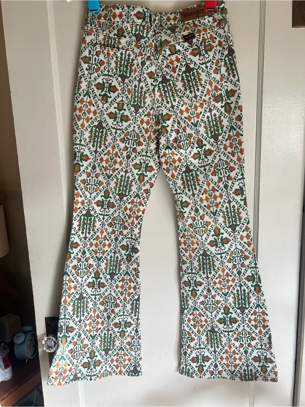 Wrangler White Pants with Green and Tan Floral Print - Picture 2 of 8